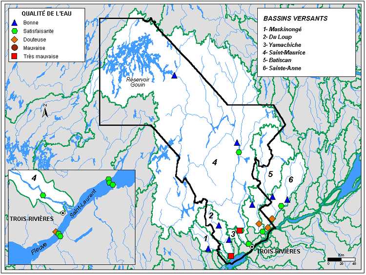 Carte 3.1 : Qualité de l’eau des rivières de la région de la Mauricie