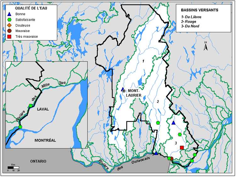 Carte 3.1 : Qualité de l’eau des rivières de la région des Laurentides