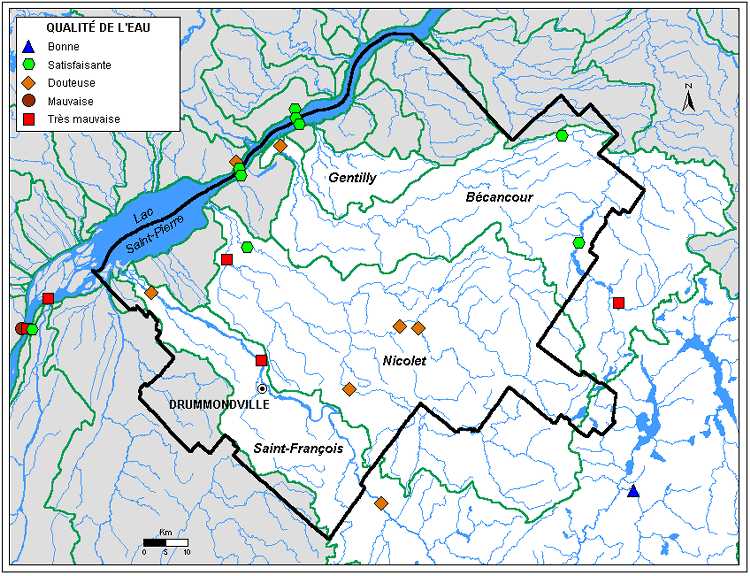 Carte 3.1 : Qualité de l’eau des rivières de la région du Centre du Québec
